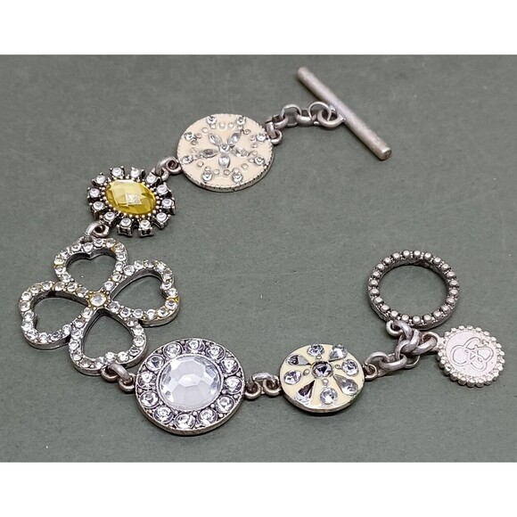 Jessica Simpson Bracelet Chain Clover Silvertone Sand Dollar Disc Star Toggle 7" - Picture 14 of 16